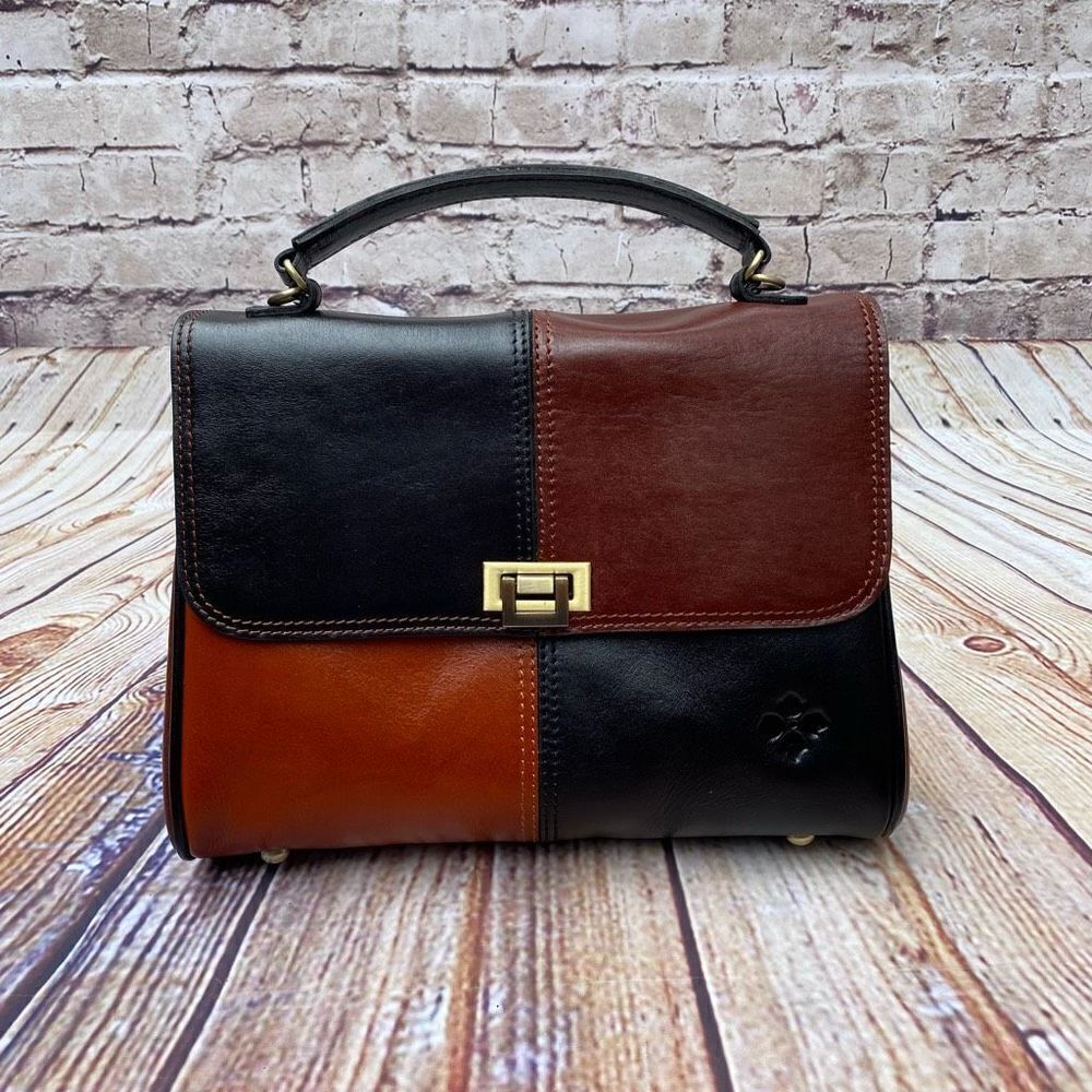Patricia Nash Patchwork Leather Top-Handle Crossbody - Black, Brown, Tan